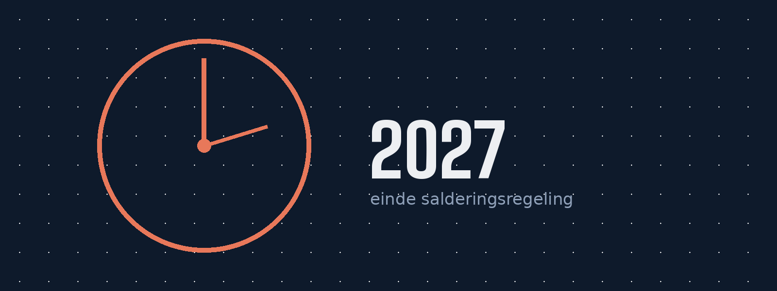 Klok die afloopt richting het jaar 2027, symbool voor het einde van de salderingsregeling